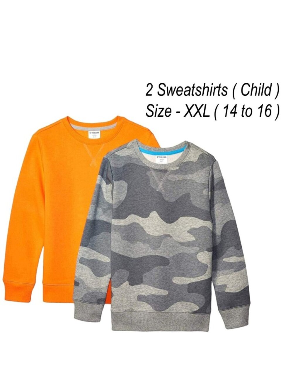 Lot of 2 Spotted Zebra Sweatshirts Gray Camo Solid Orange Size XXL 14-16